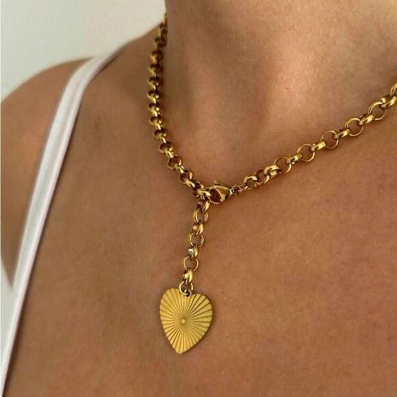 Gold Heart Pendant Necklace S981 - Picture 2 of 4